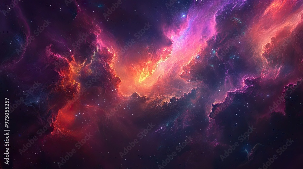 Aufkleber a cosmic abstract background with swirling clouds of gas and dust in deep space, glowing with vibran