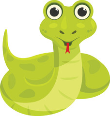 Cartoon illustration of a cute green snake sticking out its tongue