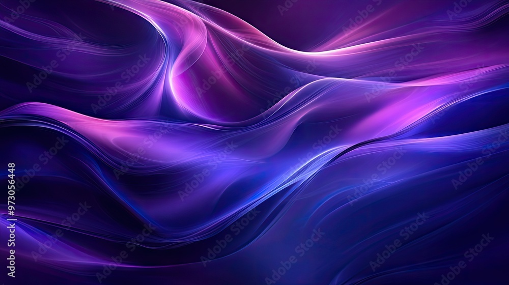 Poster a fluid, abstract background with flowing lines in shades of purple and blue, creating a sense of mo