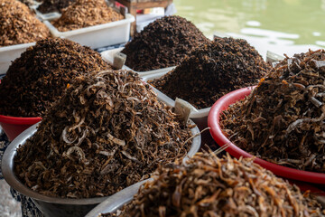 Dried bamboo shoots and pickled vegetables in the market