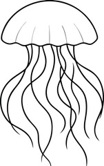 Whimsical Jellyfish Floating in Ocean Vector Drawing Kids Coloring Book
