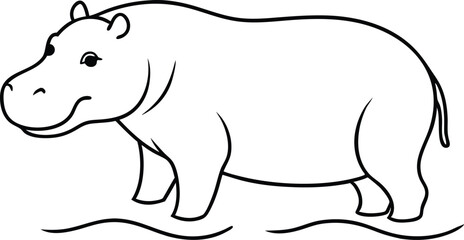 Hippo Fun in the Water Vector Illustration for Kids Coloring Book
