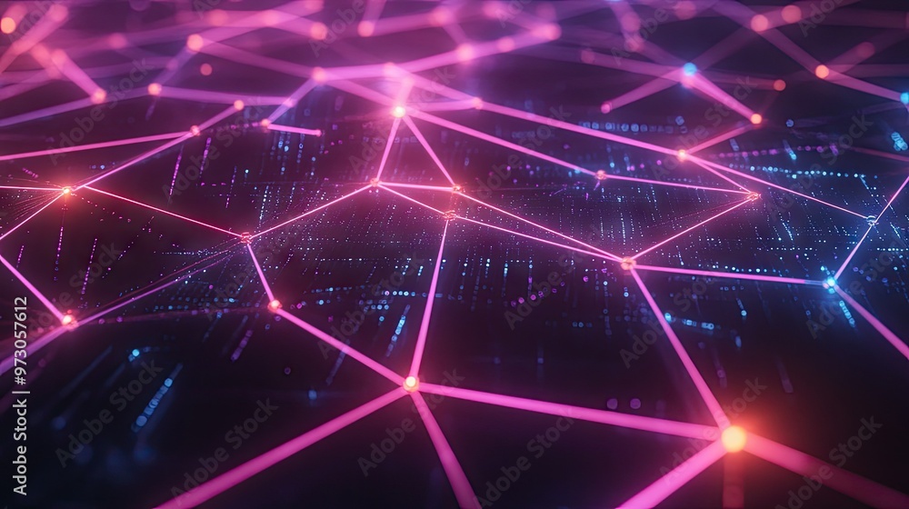Poster a futuristic abstract background with interconnected glowing lines and nodes in a digital network pa