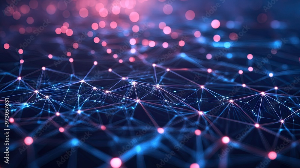 Poster a futuristic abstract background with interconnected glowing lines and nodes in a digital network pa