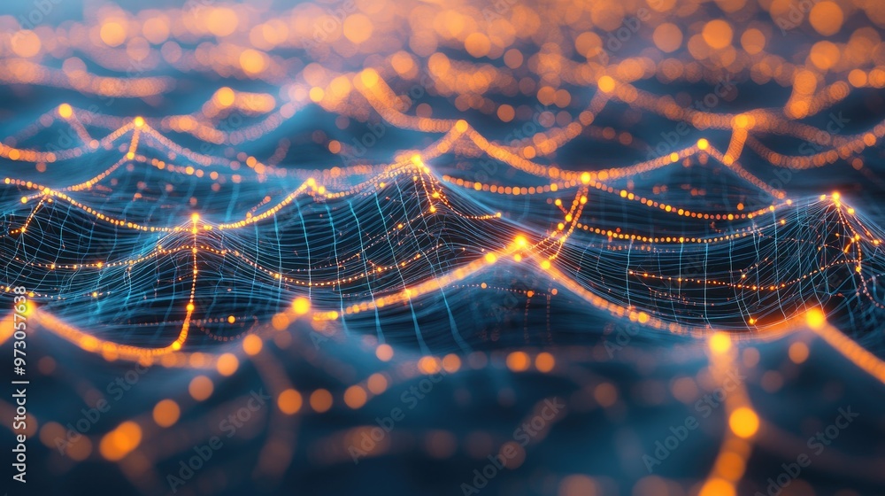 Poster a futuristic abstract background with interconnected glowing lines and nodes in a digital network pa