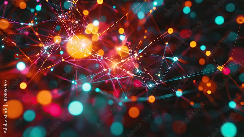 Poster a futuristic abstract background with interconnected glowing lines and nodes in a digital network pa