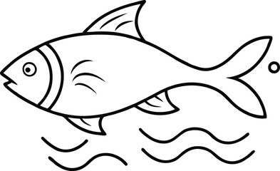 Underwater Adventure Fish Swimming in Water Coloring Page for Children
