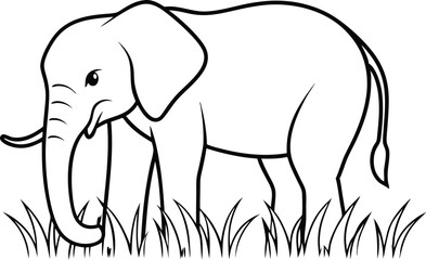 Explore the Grassland with a Friendly Elephant Kids Coloring Book Vector Art
