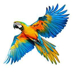 Obraz premium PNG Colorful parrot soaring in a bright blue sky