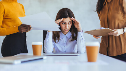 Stressed Businesswoman Meeting Deadline in Office Environment