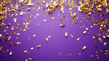 A purple background with gold confetti.
