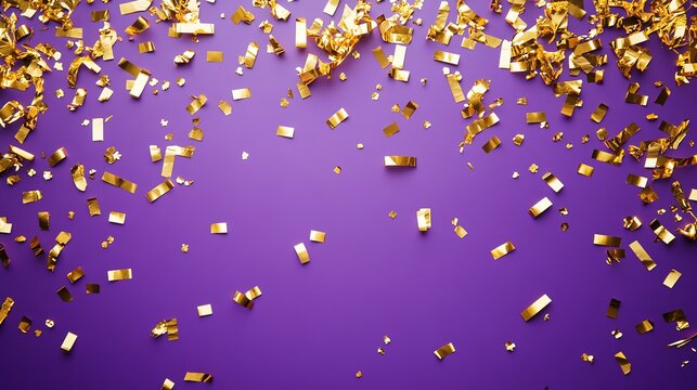 A purple background with gold confetti.