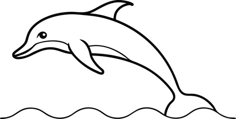 Joyful Dolphin Jumping Over Waves Easy Vector Drawing for Children
