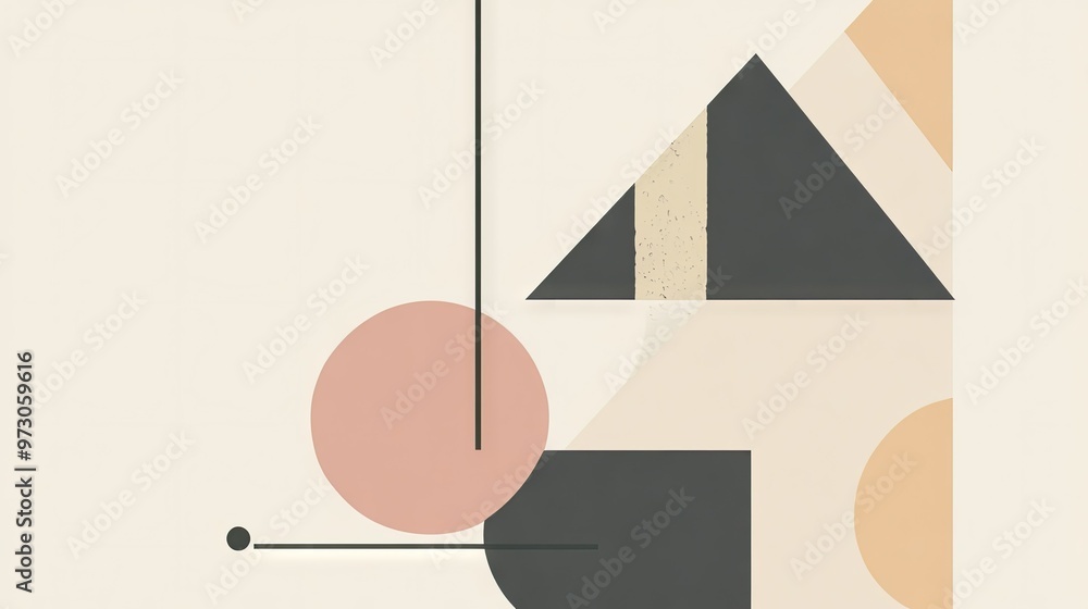 Poster a minimalist abstract background with geometric shapes in neutral tones, creating a modern, clean de