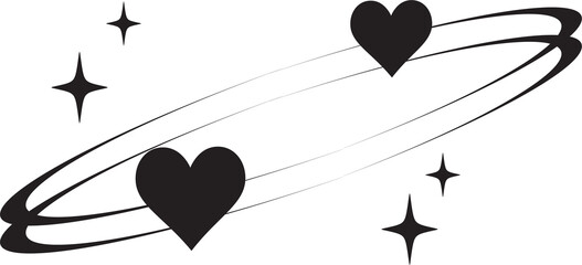 Y2K heart icon. Star shapes. Symbols of love. Outline cosmic design element. Cute retro romantic element of magic sparkles. Abstract celestial 90s decoration