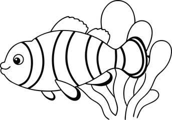 Dive into Coral Reef with Clownfish Cute Coloring Illustration for Children
