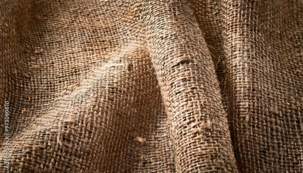 Poster creating a textured backdrop using wrinkled and folded brown burlap fabric