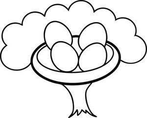 Bird Nest with Eggs in a Tree Vector Illustration for Kids to Color
