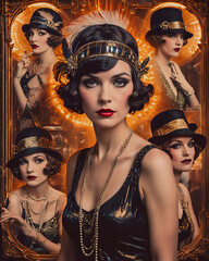 Fashion shot of a beautiful young woman in the style of the 1920s.
