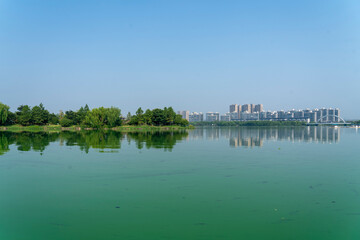 Obraz premium Shaoxing City Skyline and Wetland Park, Zhejiang Province, China