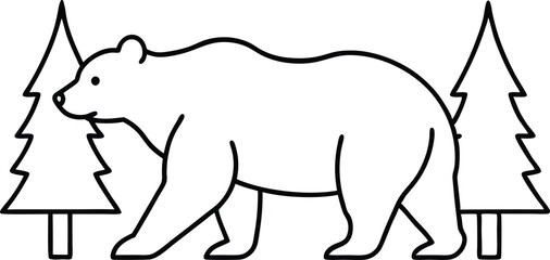 Bear Strolling In The Woods Vector Art For Kids Coloring Book

