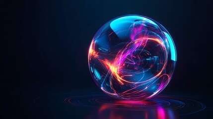 A glowing orb with pink and blue electric energy on a dark background.