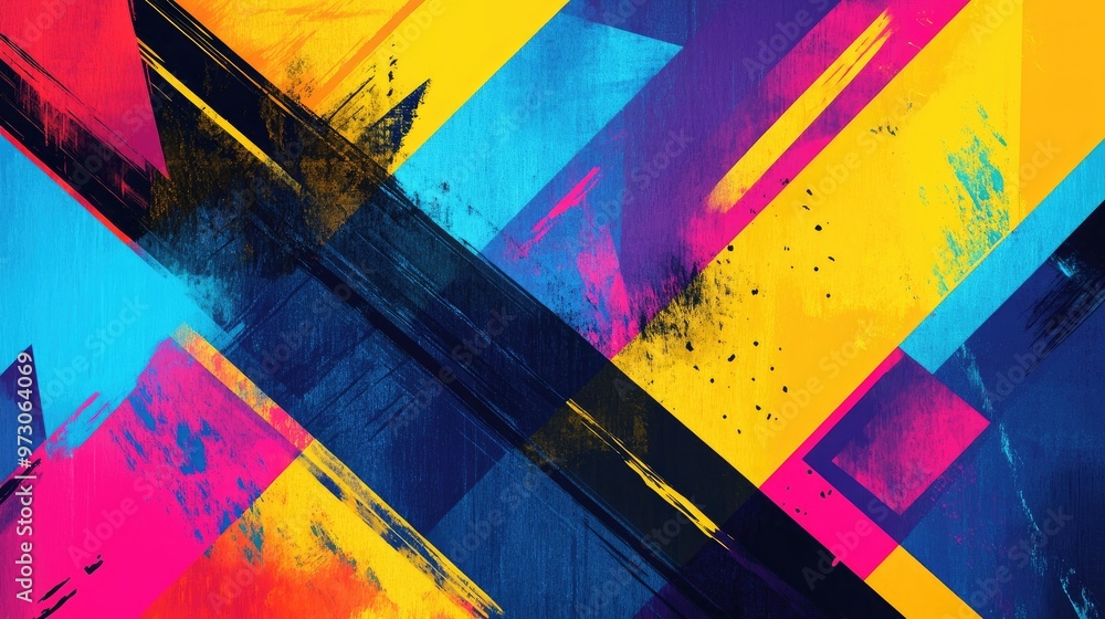 Poster a vibrant, abstract background with bold, contrasting colors and sharp, angular shapes.