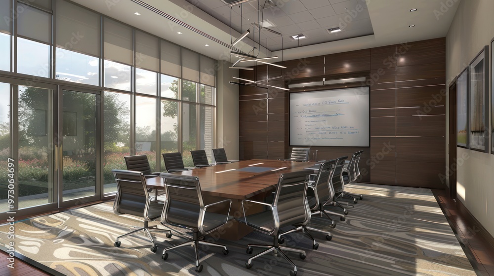 Poster modern conference room with large windows