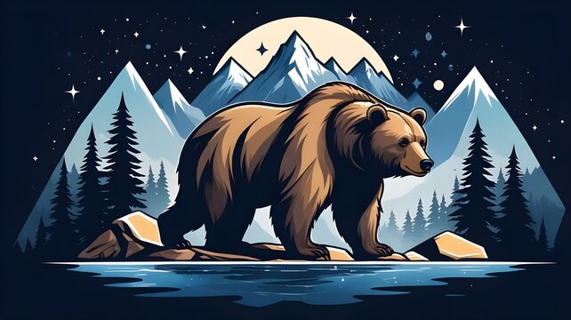 An illustration of bear in the water