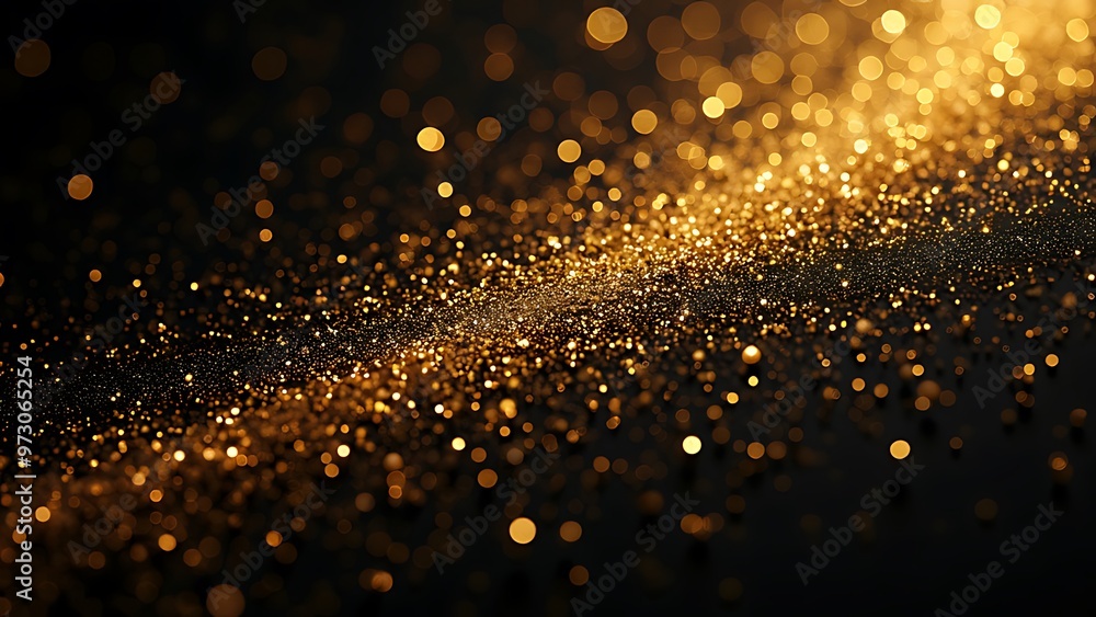 Poster mesmerizing display of golden sparkles against a dark background, creating a magical and festive atm