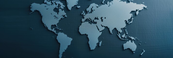 Obraz premium A textured world map displaying the continents in a subtle blue tone, symbolizing global connections, geography, and international relations.