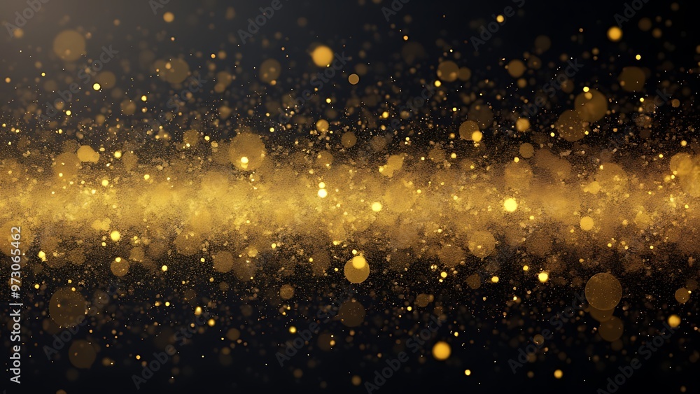 Poster mesmerizing display of golden sparkles against a dark background, creating a magical and festive atm