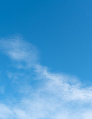 Beautiful blue sky with strange shape of clouds in the morning or evening in vertical frame used as natural background texture in decorative art work