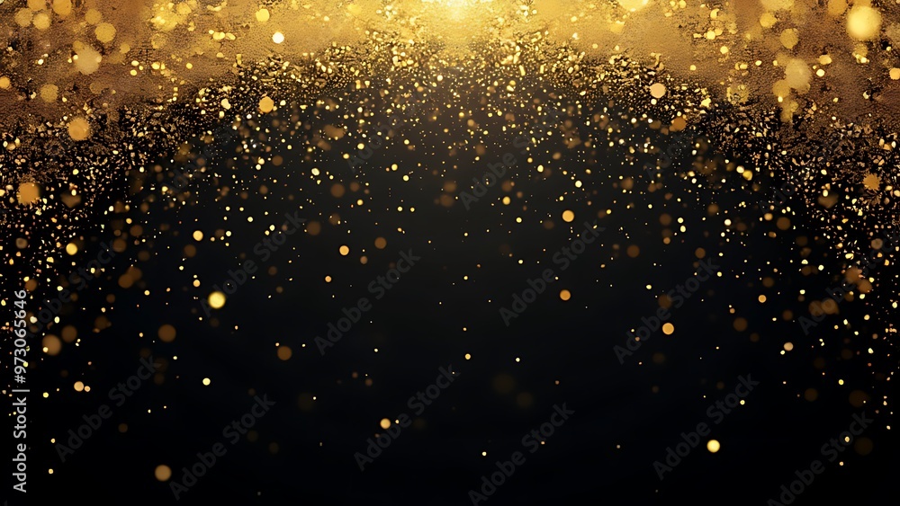 Poster mesmerizing display of golden sparkles against a dark background, creating a magical and festive atm