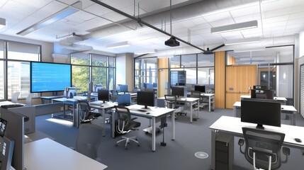 Modern Office Space with Computer Workstations
