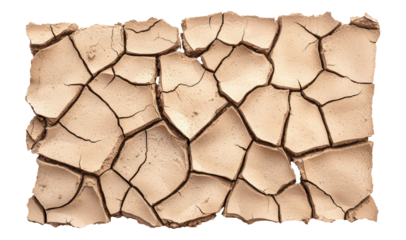 Dry cracked earth texture isolate on transparent background, cutout, png