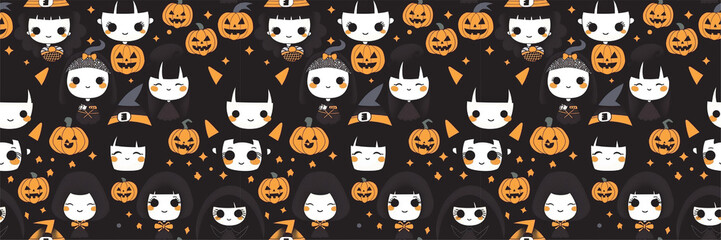 Spooky Halloween Seamless Pattern with Cute Festive Elements and Gothic Theme illustration