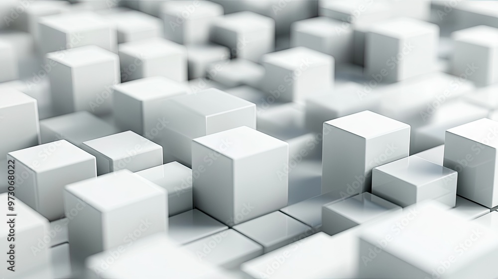 Poster abstract background with a 3d effect, featuring cubes and geometric shapes in shades of gray and whi