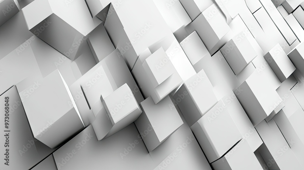 Poster abstract background with a 3d effect, featuring cubes and geometric shapes in shades of gray and whi