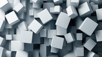 Obraz premium Abstract background with a 3D effect, featuring cubes and geometric shapes in shades of gray and white.