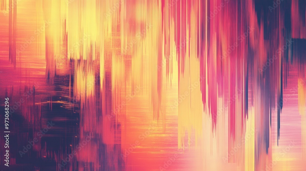 Poster abstract background with a glitch effect, featuring distorted lines and colors reminiscent of a digi