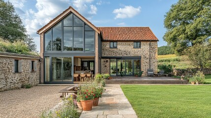 A contemporary barn conversion transforms a historic agricultural building into a stylish