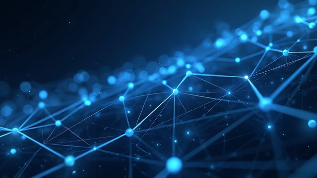 Network of blue lines and nodes against a dark background, creating a futuristic and technological feel. Perfect for digital designs, tech presentations, and abstract art.