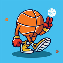 Kawai basketball character vector illustration