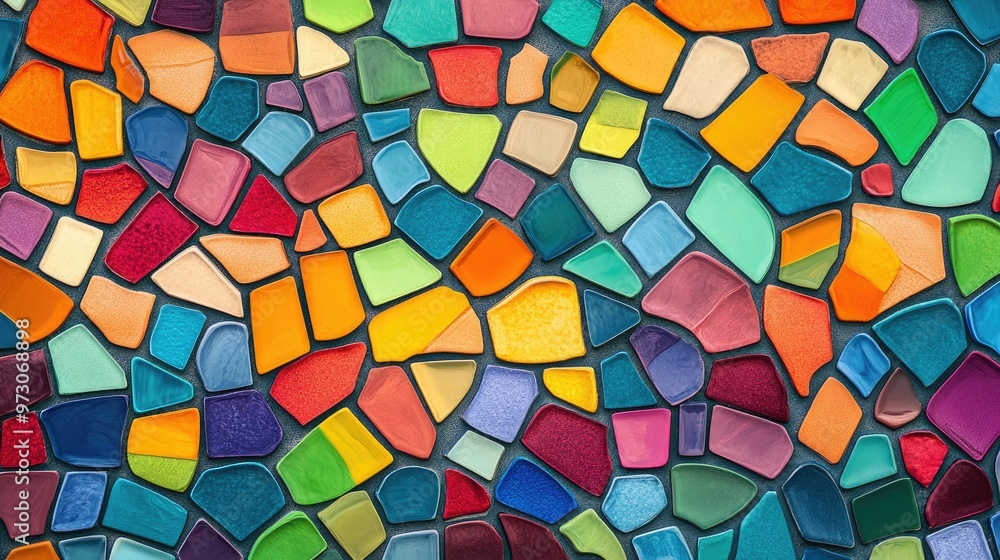 Poster abstract background with a mosaic pattern of small, colorful tiles arranged in a random order.