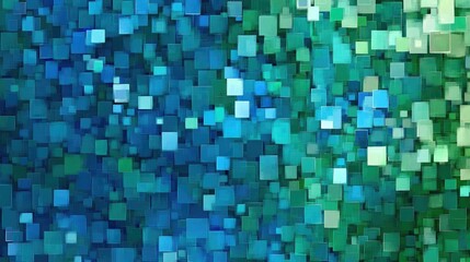Fototapeta premium Abstract background with a pixelated effect, featuring small squares in varying shades of blue and green.