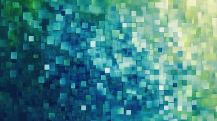 Fototapeta premium Abstract background with a pixelated effect, featuring small squares in various shades of blue and green.