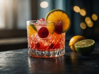 Fruit cocktail with citrus in a glass