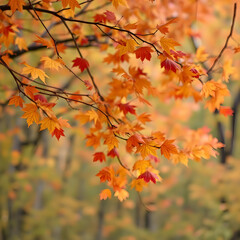 Obraz premium Blurred image of autumn maple leaves in warm orange tones against a soft background