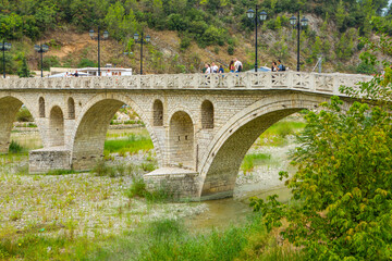 Fototapeta premium The famous old town of Berat in Albania. Picturesque street with houses from the Ottoman era. Beautiful landscape in central Albania.